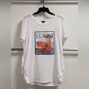 Short Sleeve Side Cinch Waffle Top w) LUXURY Patch (NEW)